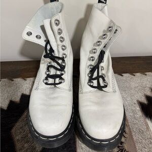 Dr. Martens White Leather Boots with Silver Eyelets